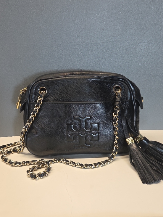 Tory Burch Handbags - Tory Burch Black Leather Logo Chain Crossbody with Tassel
